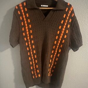 Zara Dark Brown Knit Polo Shirt